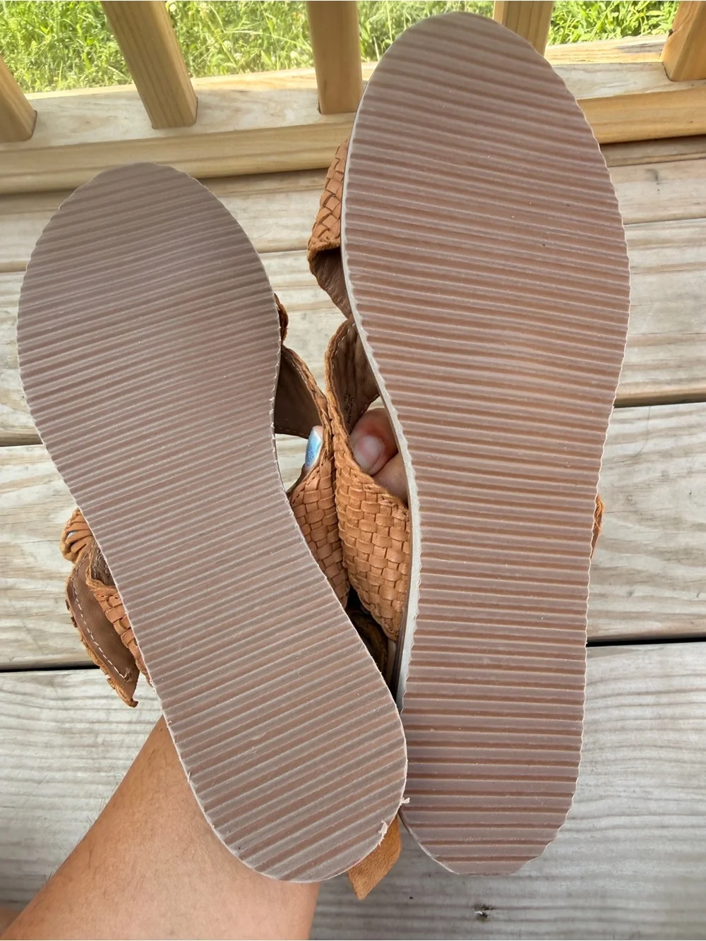 House of Harlow 1960 Woven Tan Leather Cross-Strap Sandals